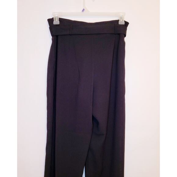 H&M black belted high waisted wide leg trouser pants - Picture 7 of 12